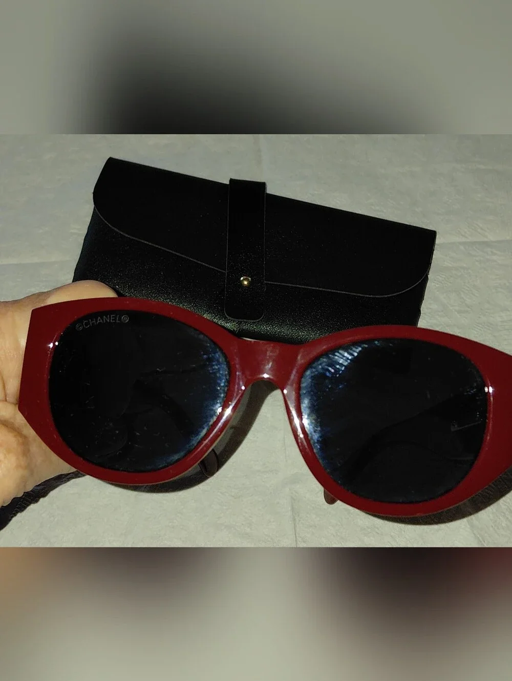 NEW CHANEL Burgundy Round/oval Sunglasses with CC Temple Accent + Case